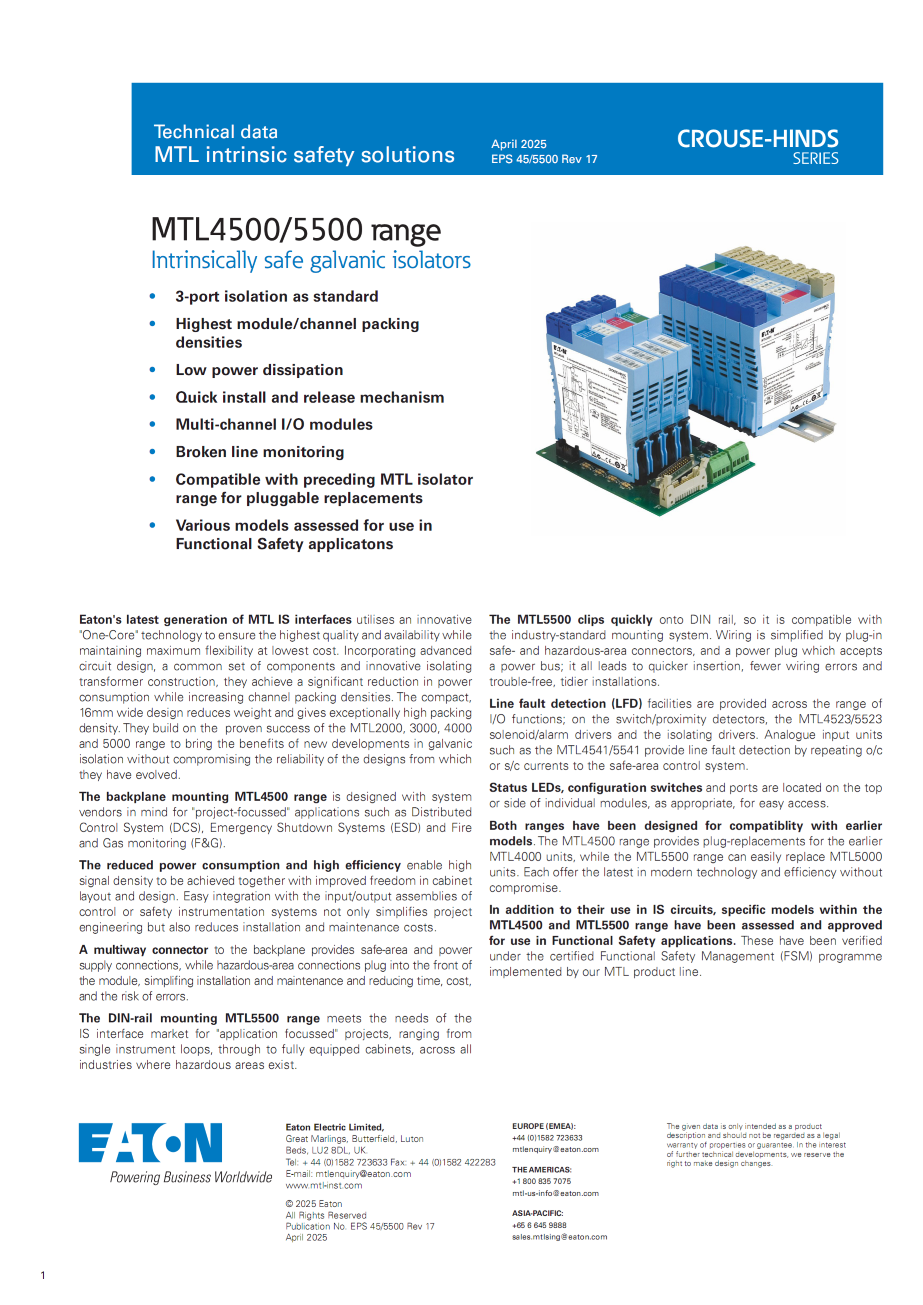 Banner MTL4500 & MTL5500 Technical Datasheet